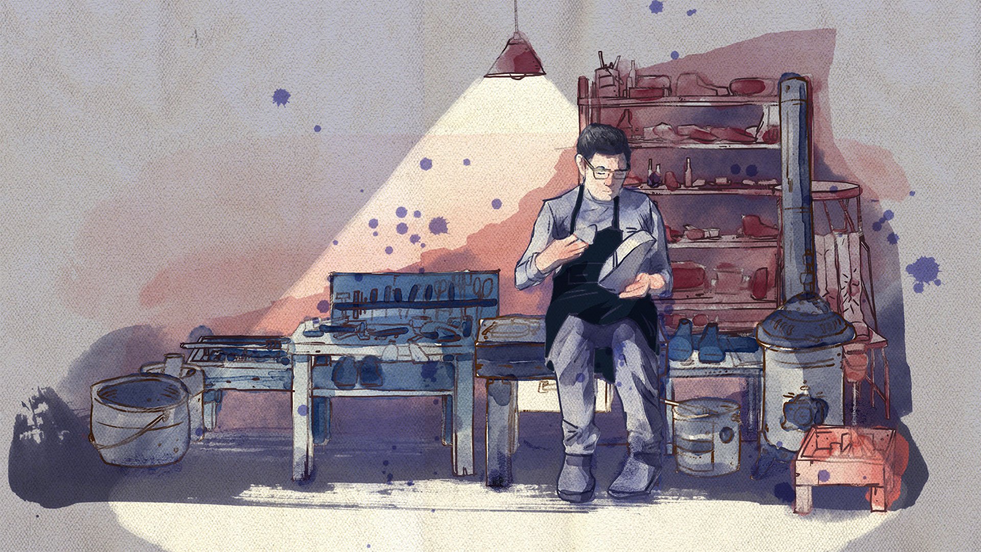 Illustrated Kobe footwear workshop
