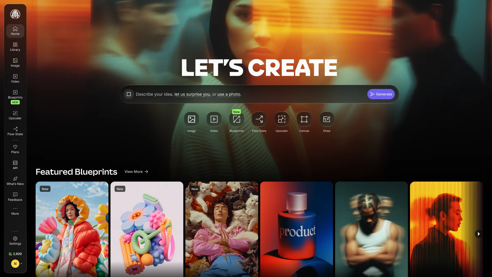 Leonardo website homepage and creative prompt interface