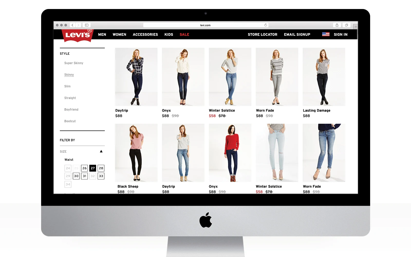 Women’s product grid with style and fit filters.