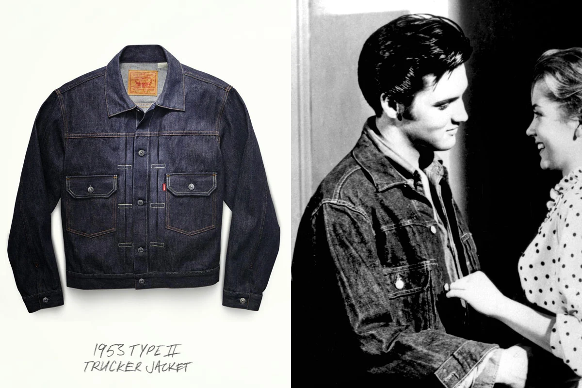 1953 Type II Trucker Jacket beside a black-and-white film still.
