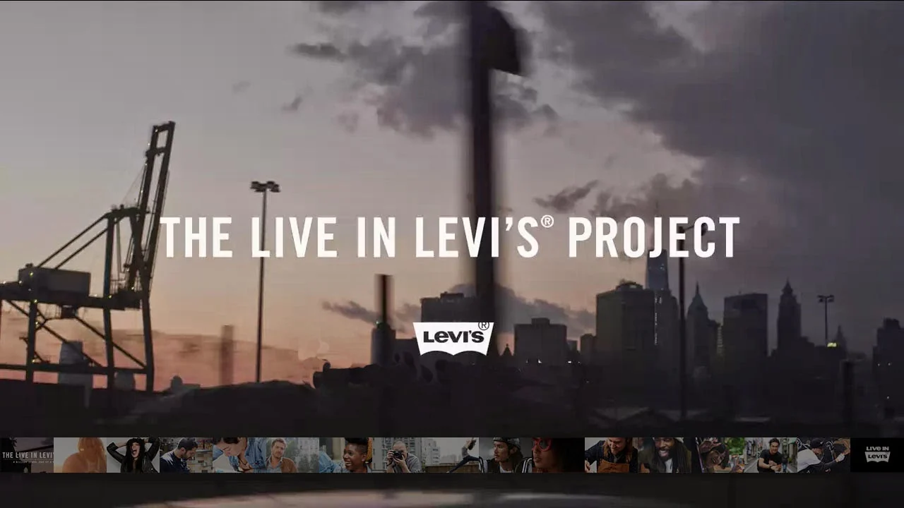 The Live in Levi’s Project title and Levi’s logo over a harbor skyline at dusk.