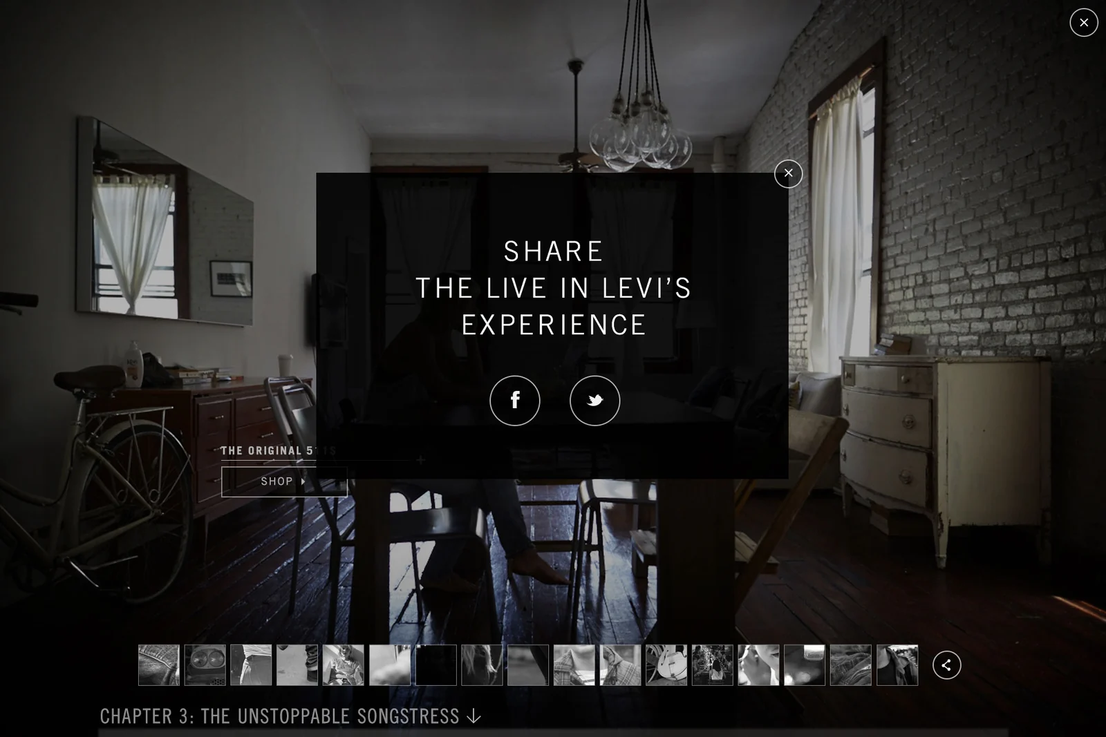Sharing panel over the Live in Levi’s interactive apartment story.