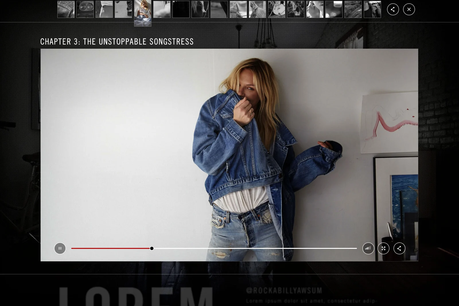 Embedded story video showing a woman wearing a denim jacket.