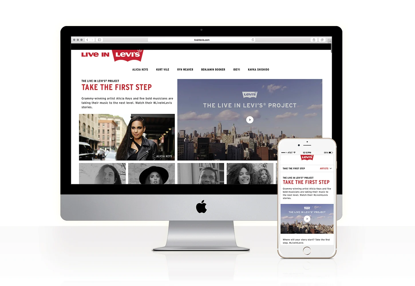 Live in Levi’s responsive website presented on desktop and mobile devices.